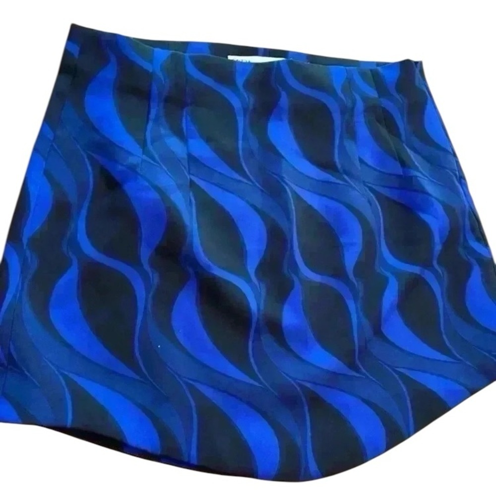 Zara Womens Mini Skirt Black Blue Abstract Zipper Medium